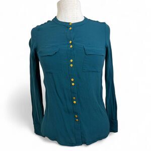 Boden viscose button-front top in a marine teal